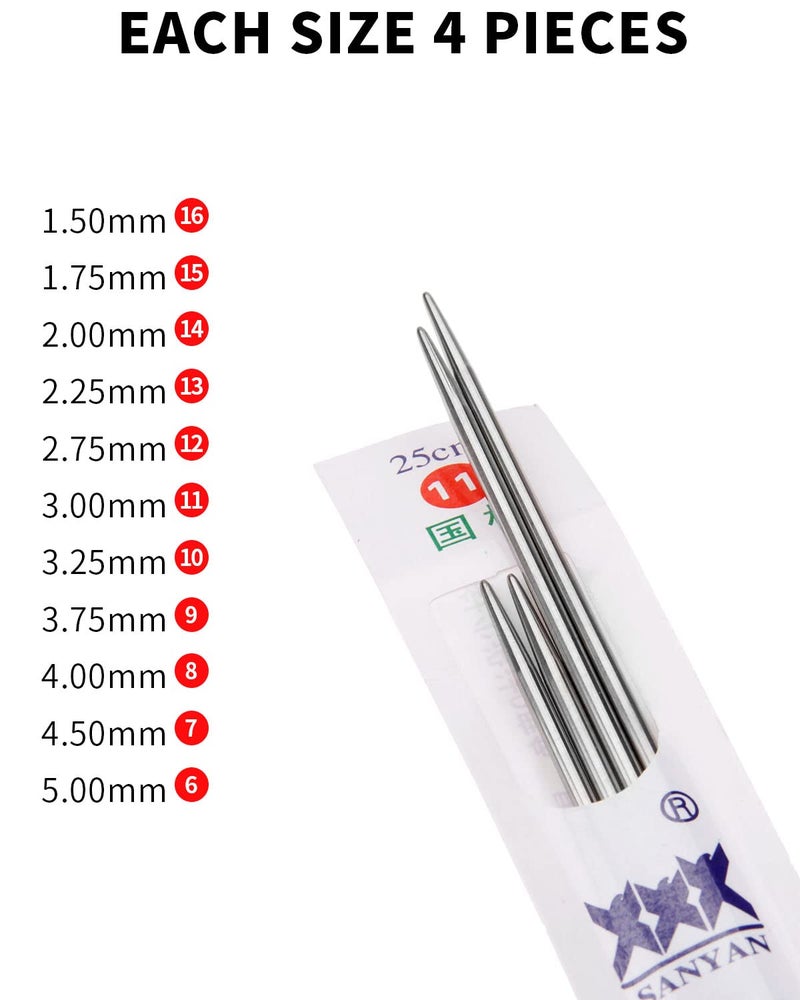 Hicello 44Pcs Double Pointed Knitting Needles 11 Sizes 10" 25CM,Stainless Steel Sweater Knitting Needles, Crafts Yarn Tool Sets - Image 4